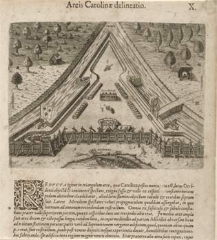 Arcis Carolinae delineatio, 1591 - Représentation du Fort Caroline
